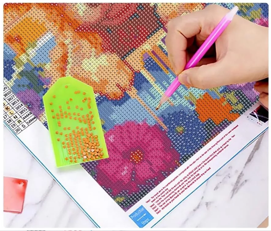 Placing diamonds on Violet Evergarden diamond painting canvas