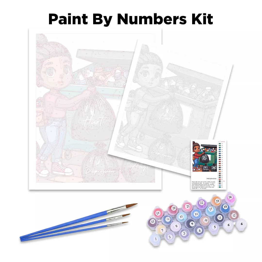 Midnight Black Emo Woman Paint By Numbers kit contents